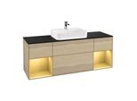 Villeroy und Boch Finion Waschtischunterschrank G452HFPC 160cm, Abdeckplatte black matt, Emotion, Regale Gold matt lacquer, Oak Veneer