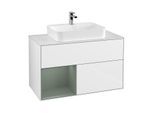 Villeroy und Boch Finion Waschtischunterschrank G361GMGF 100cm, Abdeckplatte white matt, Emotion, Regal links Olive Matt Lacquer, Glossy white lacquer