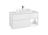 Villeroy und Boch Finion Waschtischunterschrank G421GFGF 120cm, Abdeckplatte white matt, Emotion, Regal rechts Glossy white, Glossy white lacquer