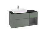 Villeroy und Boch Finion Waschtischunterschrank F402GKGM 120cm, Abdeckplatte black matt, Regal rechts Anthracite matt, Olive Matt Lacquer