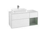 Villeroy und Boch Finion Waschtischunterschrank G401GMGF 120cm, Abdeckplatte white matt, Emotion, Regal rechts Olive Matt Lacquer, Glossy white lacquer