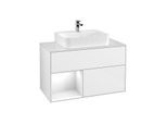 Villeroy und Boch Finion Waschtischunterschrank F111GFGF 100cm, Abdeckplatte black matt, Regal links Glossy white lacquer, Glossy white lacquer
