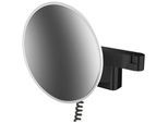 Emco evo LED-Rasier-/Kosmetikspiegel 109513340 schwarz, Vergrößerung 5-fach, Ø 209 mm, 2-armig, rund, Stecker