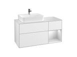 Villeroy und Boch Finion Waschtischunterschrank G151MTGF 120cm, Abdeckplatte white matt, Emotion, Regal links White matt lacquer, Glossy white lacquer