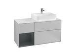 Villeroy und Boch Finion Waschtischunterschrank F141HGGJ 120cm, Abdeckplatte glass white Matt, Regal links Midnight Blue Matt Lacquer, Light grey matt