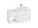 Villeroy und Boch Finion Waschtischunterschrank G141GFGF 120cm, Abdeckplatte white matt, Emotion, Regal links Glossy white lacquer, Glossy white lacquer