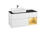 Villeroy und Boch Finion Waschtischunterschrank G152HFGF 120cm, Abdeckplatte black matt, Emotion, Regal links Gold matt, Glossy white lacquer