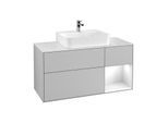 Villeroy und Boch Finion Waschtischunterschrank G171GFGJ 120cm, Abdeckplatte white matt, Emotion, Regal rechts Glossy white lacquer, Light grey matt