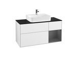 Villeroy und Boch Finion Waschtischunterschrank G172GKGF 120cm, Abdeckplatte black matt, Emotion, Regal rechts Anthracite matt, Glossy white lacquer