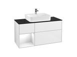 Villeroy und Boch Finion Waschtischunterschrank F162GFGF 120cm, Abdeckplatte black matt, Regal links Glossy white lacquer, Glossy white lacquer