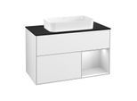 Villeroy und Boch Finion Waschtischunterschrank G252MTGF 100cm, Abdeckplatte black matt, Emotion, Regal rechts White matt lacquer, Glossy white lacquer