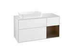 Villeroy und Boch Finion Waschtischunterschrank G281GNGF 120cm, Abdeckplatte white matt, Emotion, Regal rechts Walnut veneer, Glossy white lacquer