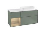 Villeroy und Boch Finion Waschtischunterschrank G271PCGM 120cm, Abdeckplatte white matt, Emotion, Regal links Oak Veneer, Olive Matt Lacquer