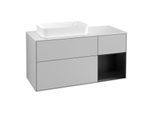 Villeroy und Boch Finion Waschtischunterschrank G281PDGJ 120cm, Abdeckplatte white matt, Emotion, Regal rechts Black matt lacquer, Light grey matt