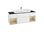 Villeroy und Boch Finion Waschtischunterschrank G212PCGF 160cm, Abdeckplatte black matt, Emotion, Regale Oak Veneer, Glossy white lacquer