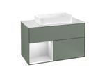 Villeroy und Boch Finion Waschtischunterschrank G241MTGM 100cm, Abdeckplatte white matt, Emotion, Regal links White matt lacquer, Olive Matt Lacquer