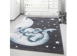 Kinderteppich AYYILDIZ TEPPICHE "Kids 560" Gr. 2, blau, B:80cm H:12mm L:150cm, Kunstfaser, Teppiche, Kinderteppich, auch in rund, Elefanten Baby Sterne, Kurzflor