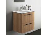 Ideal Standard i.life A Möbelwaschtisch-Paket K8742NX 64x46x64,5cm, 1 Hahnloch, Griff schwarz matt, Eiche natur