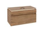 Villeroy und Boch Legato Waschtischunterschrank B572L0RH 100x55x50cm, Waschtisch mittig, mit LED-Beleuchtung, Kansas Oak