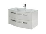 Pelipal Serie 4005 Waschtisch-Set 9.920.900.011 Lack-Polarweiß-Hochglanz/Weiß-Hochglanz-Select, Griffe chrom, 2 Auszüge, 90 x 48,2 x 48,1 cm