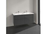 Villeroy & Boch Finero Waschtischunterschrank S00505FPR1 inklusive Doppelwaschtisch, Glossy Grey, 4 Auszüge