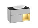 Villeroy und Boch Finion Waschtischunterschrank FA22HFGJ 100cm, Abdeckplatte black matt, Regale Gold matt lacquer, Light grey matt