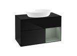 Villeroy und Boch Finion Waschtischunterschrank FA22GMPH 100cm, Abdeckplatte black matt, Regale Olive matt lacquer, Glossy Black Lacquer