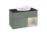 Villeroy und Boch Finion Waschtischunterschrank FA22HHGM 100cm, Abdeckplatte black matt, Regale sand matt lacquer, Olive Matt Lacquer