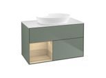 Villeroy und Boch Finion Waschtischunterschrank GA11PCGM 100cm, Abdeckplatte white matt, Emotion, Regale Oak Veneer, Olive Matt Lacquer