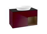 Villeroy und Boch Finion Waschtischunterschrank FA22GNHB 100cm, Abdeckplatte black matt, Regale Walnut Veneer, Peony Matt