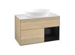 Villeroy und Boch Finion Waschtischunterschrank FA21PHPC 100cm, Abdeckplatte white matt, Regale Glossy black lacquer, Oak Veneer