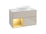 Villeroy und Boch Finion Waschtischunterschrank GA11HFHH 100cm, Abdeckplatte white matt, Emotion, Regale Gold matt lacquer, Sand Matt Lacquer