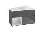 Villeroy und Boch Finion Waschtischunterschrank GA11GJGK 100cm, Abdeckplatte white matt, Emotion, Regale Light grey matt lacquer, Anthracite matt