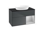 Villeroy und Boch Finion Waschtischunterschrank GA22GJHG 100cm, Abdeckplatte black matt, Emotion, Regale Light grey matt lacquer, Midnight Blue Matt Lacquer