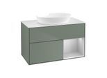 Villeroy und Boch Finion Waschtischunterschrank FA21GJGM 100cm, Abdeckplatte white matt, Regale Light grey matt lacquer, Olive Matt Lacquer