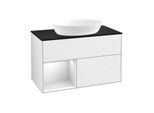 Villeroy und Boch Finion Waschtischunterschrank GA12MTGF 100cm, Abdeckplatte black matt, Emotion, Regale White matt lacquer, Glossy white lacquer
