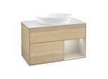 Villeroy und Boch Finion Waschtischunterschrank FA21HHPC 100cm, Abdeckplatte white matt, Regale sand matt lacquer, Oak Veneer