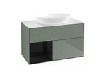 Villeroy und Boch Finion Waschtischunterschrank GA11PHGM 100cm, Abdeckplatte white matt, Emotion, Regale Glossy black lacquer, Olive Matt Lacquer
