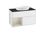 Villeroy und Boch Finion Waschtischunterschrank GA12HHGF 100cm, Abdeckplatte black matt, Emotion, Regale sand matt lacquer, Glossy white lacquer