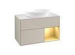Villeroy und Boch Finion Waschtischunterschrank FA21HFHH 100cm, Abdeckplatte white matt, Regale Gold matt lacquer, Sand Matt Lacquer
