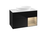 Villeroy und Boch Finion Waschtischunterschrank GA21PCPH 100cm, Abdeckplatte white matt, Emotion, Regale Oak Veneer, Glossy Black Lacquer