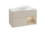 Villeroy und Boch Finion Waschtischunterschrank FA21PCHH 100cm, Abdeckplatte white matt, Regale Oak Veneer, Sand Matt Lacquer