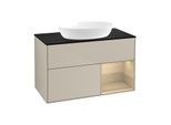 Villeroy und Boch Finion Waschtischunterschrank GA22PCHH 100cm, Abdeckplatte black matt, Emotion, Regale Oak Veneer, Sand Matt Lacquer