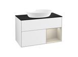 Villeroy und Boch Finion Waschtischunterschrank FA22HHGF 100cm, Abdeckplatte black matt, Regale sand matt lacquer, Glossy white lacquer