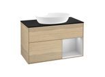 Villeroy und Boch Finion Waschtischunterschrank FA22GJPC 100cm, Abdeckplatte black matt, Regale Light grey matt lacquer, Oak Veneer