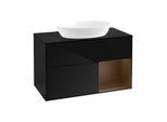 Villeroy und Boch Finion Waschtischunterschrank GA22GNPH 100cm, Abdeckplatte black matt, Emotion, Regale Walnut Veneer, Glossy Black Lacquer