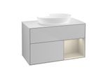 Villeroy und Boch Finion Waschtischunterschrank GA21HHGJ 100cm, Abdeckplatte white matt, Emotion, Regale sand matt lacquer, Light grey matt