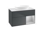 Villeroy und Boch Finion Waschtischunterschrank FA21GJHG 100cm, Abdeckplatte white matt, Regale Light grey matt lacquer, Midnight Blue Matt Lacquer