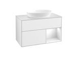 Villeroy und Boch Finion Waschtischunterschrank GA21GFGF 100cm, Abdeckplatte white matt, Emotion, Regale Glossy white lacquer, Glossy white lacquer