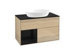 Villeroy und Boch Finion Waschtischunterschrank GA12PHPC 100cm, Abdeckplatte black matt, Emotion, Regale Glossy black lacquer, Oak Veneer